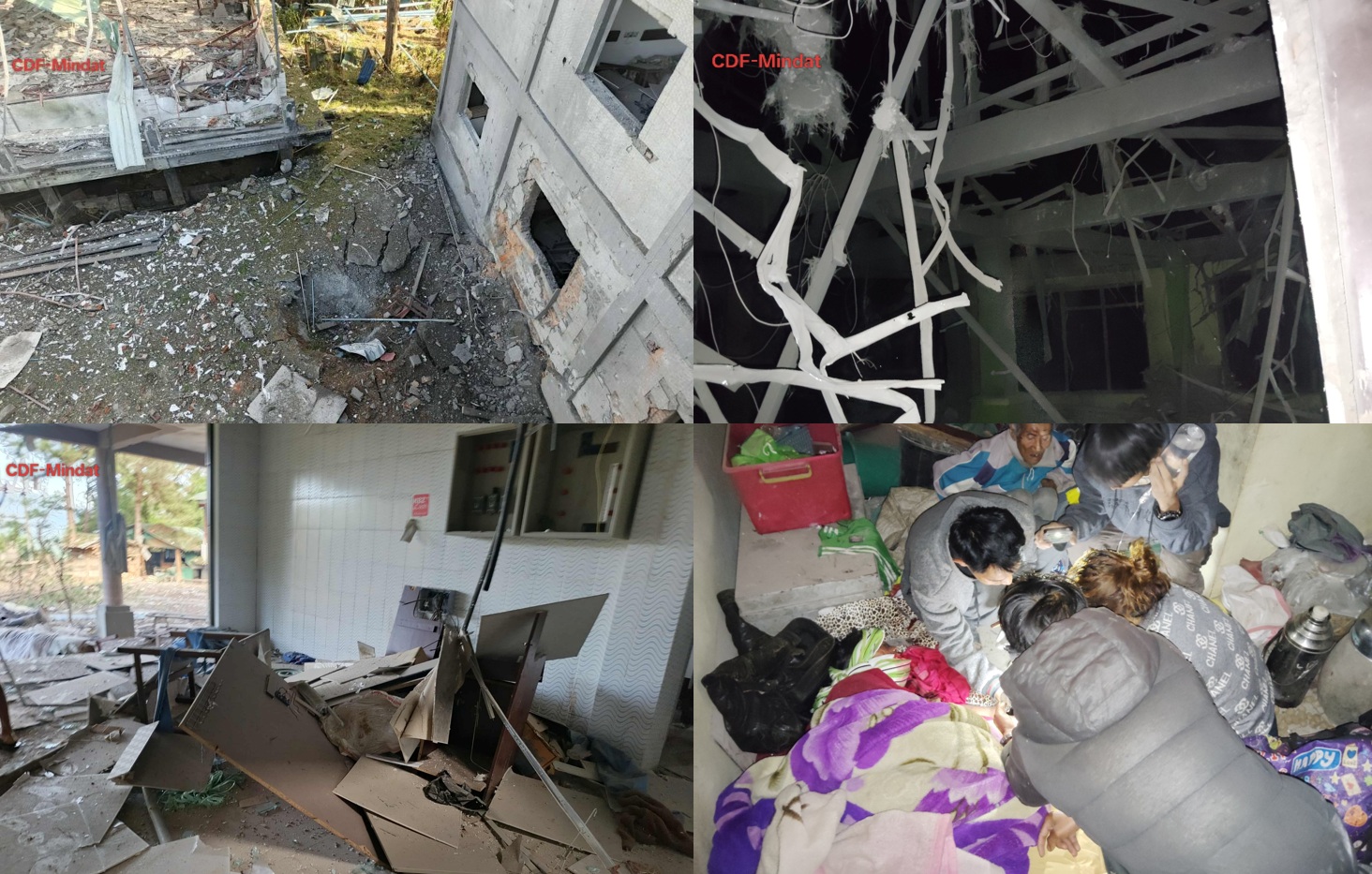 Homes damaged by airstrikes and injured civilians being treated in Mindat town (Photo: CDF-Mindat)