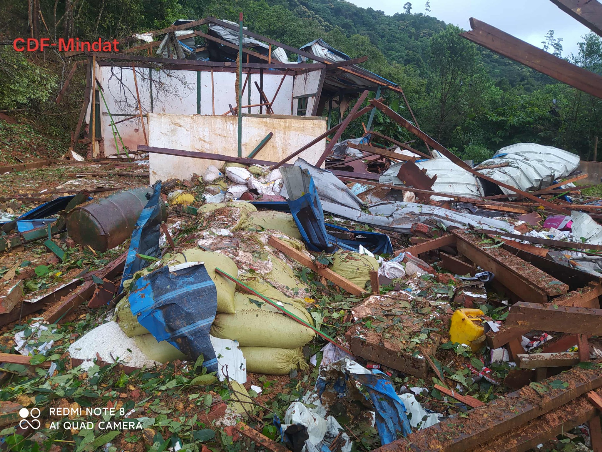 Building damaged by SAC's airstrikes in Mindat township on 8 October 2025 (Photo: CDF-Mindat)