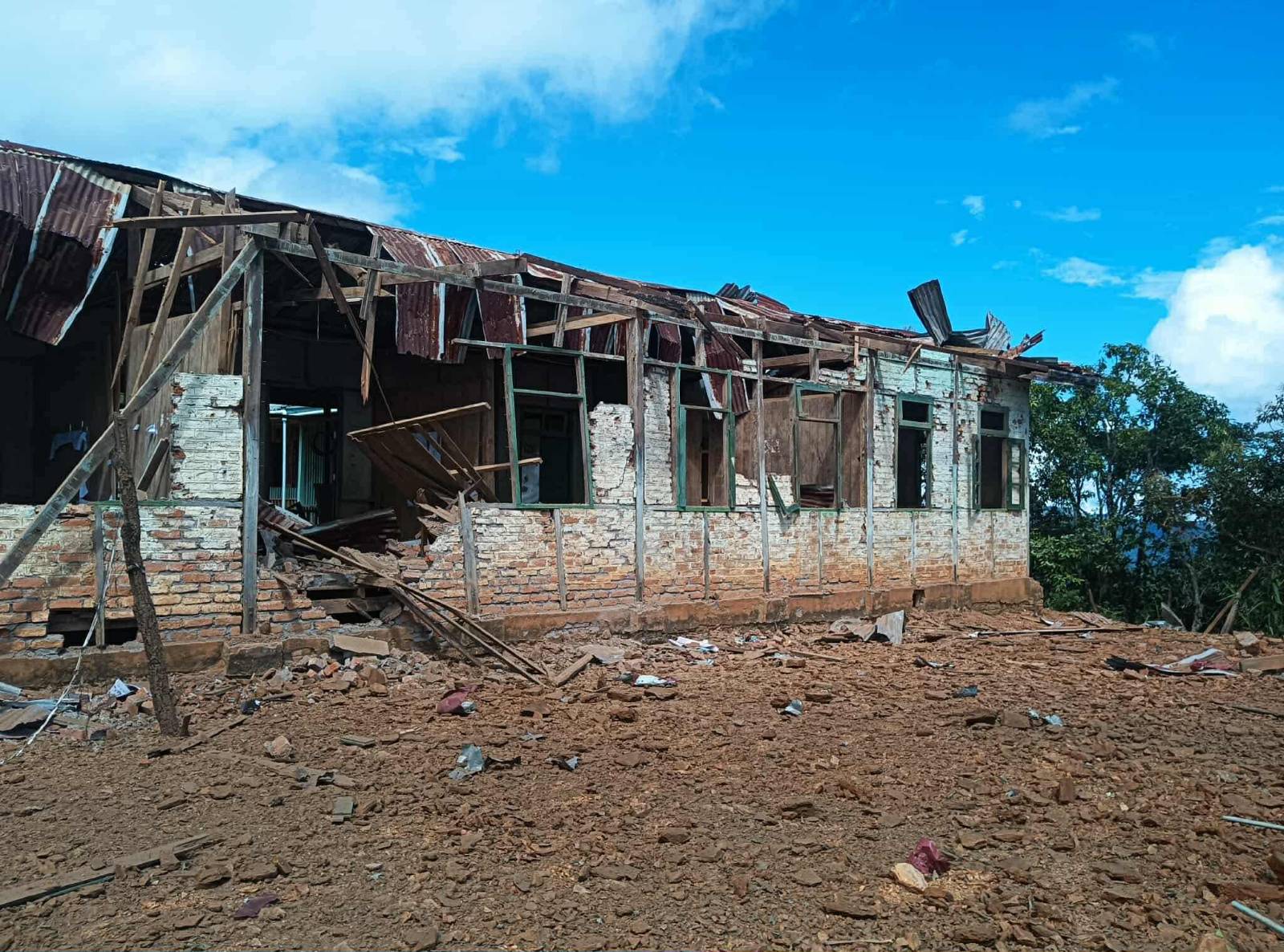 School damaged by SAC's airstrike in Vanha village, Hakha township