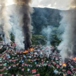 Thantlang town being burnt down by SAC authorities in October 2021 (Photo: CHRO)