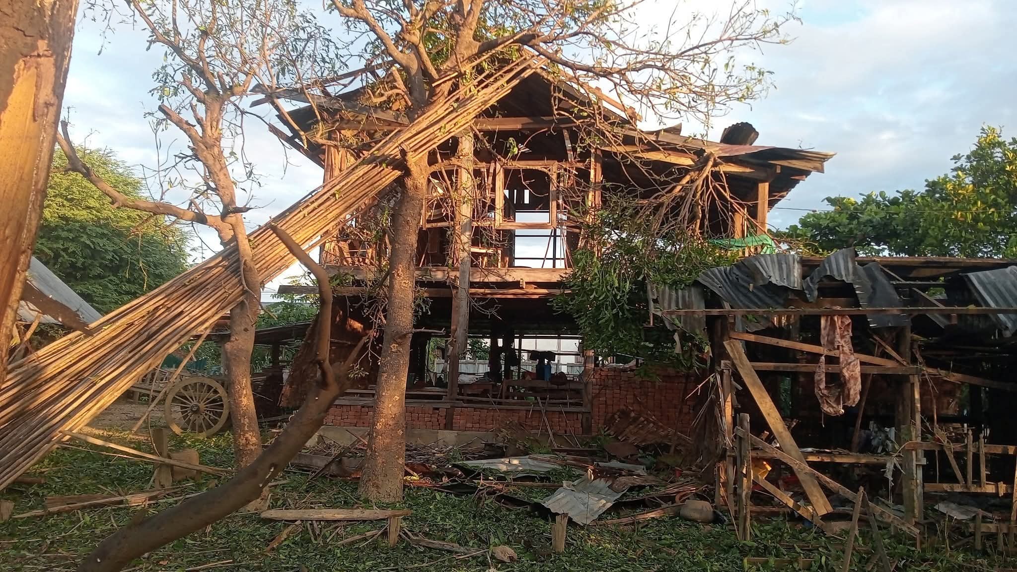 One of the civilian houses destroyed by airstrikes in Taungkhinyan village on 18 November 2025 (Photo: Facebook/YawAlinTaan)
