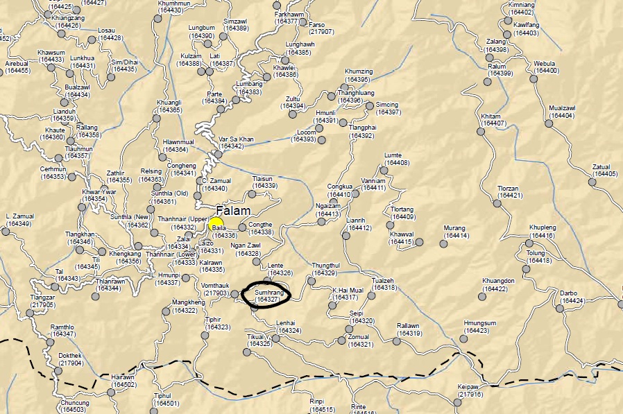 Location of Sumhrang village, Falam township (Photo: MIMU)