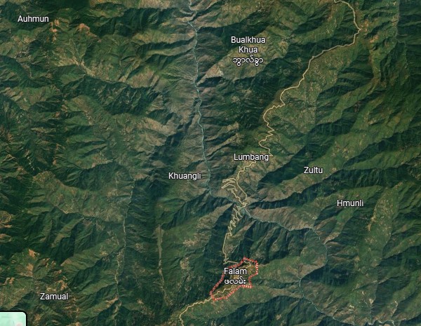 Location of Khuangli village, Falam township (Photo: Google Earth)