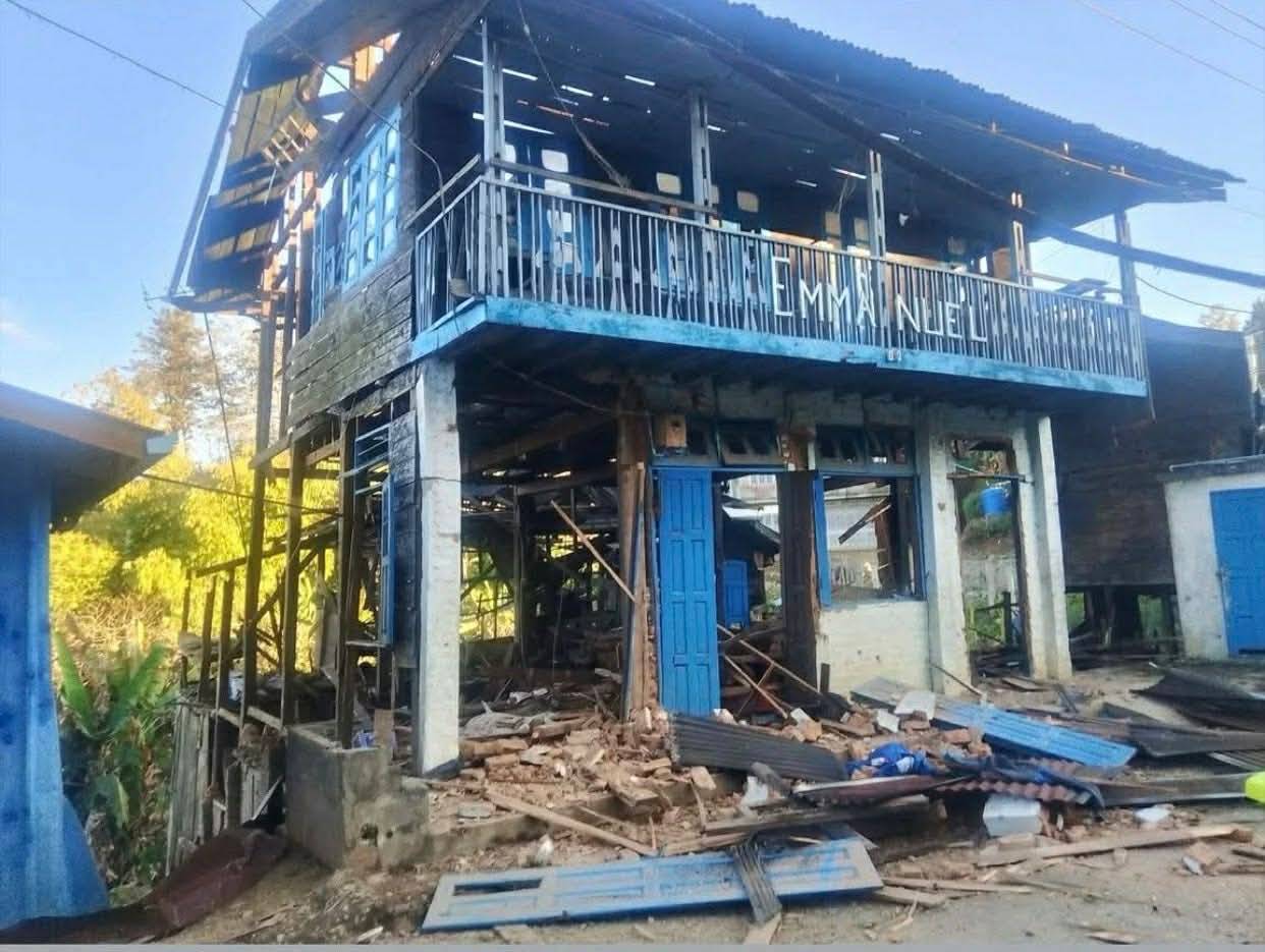 One of the civilian houses damaged by SSPC drone attacks in Tedim town (Photo: Mung)