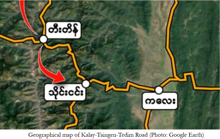 A Google map showing Kalay, Taingen and Tedim towns (Photo: Google Map)