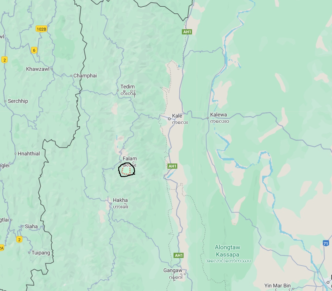 The location of Lente village, Falam township (Photo: Google Map)