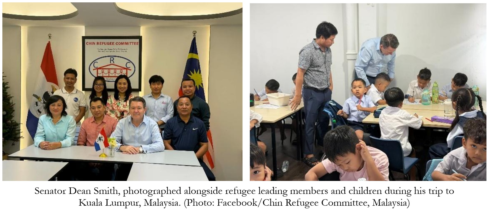 Senator Dean Smith, photographed alongside refugee leading members and children during his trip to Kuala Lumpur, Malaysia. (Photo: Facebook/Chin Refugee Committee, Malaysia)