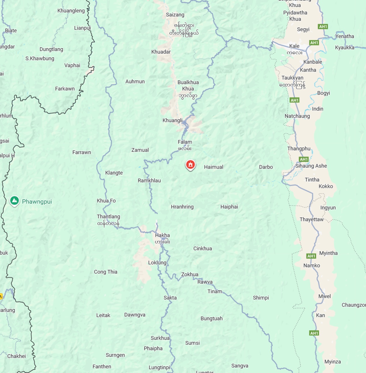 Location of Sumhrang village, Falam township (Photo: Google Map)