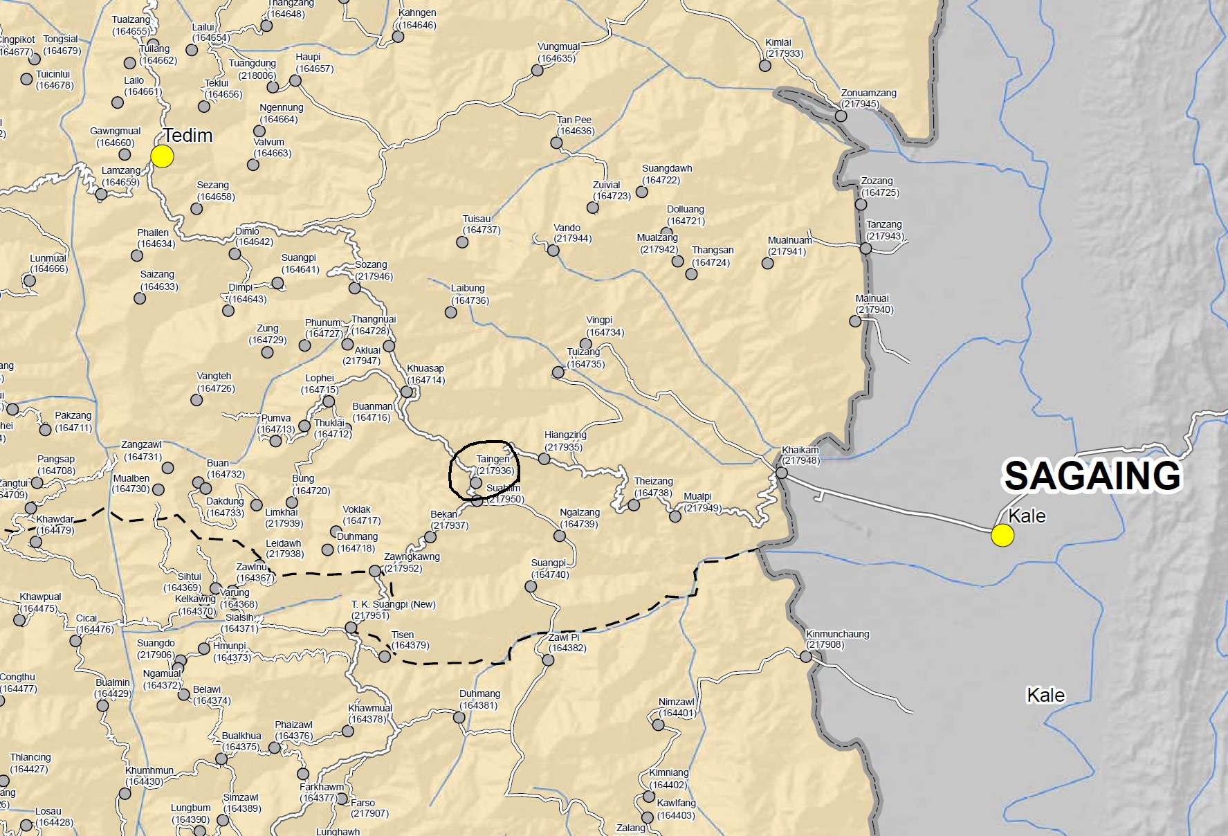 Location of Taingen village, Tedim township, Chin State (Photo: MIMU)