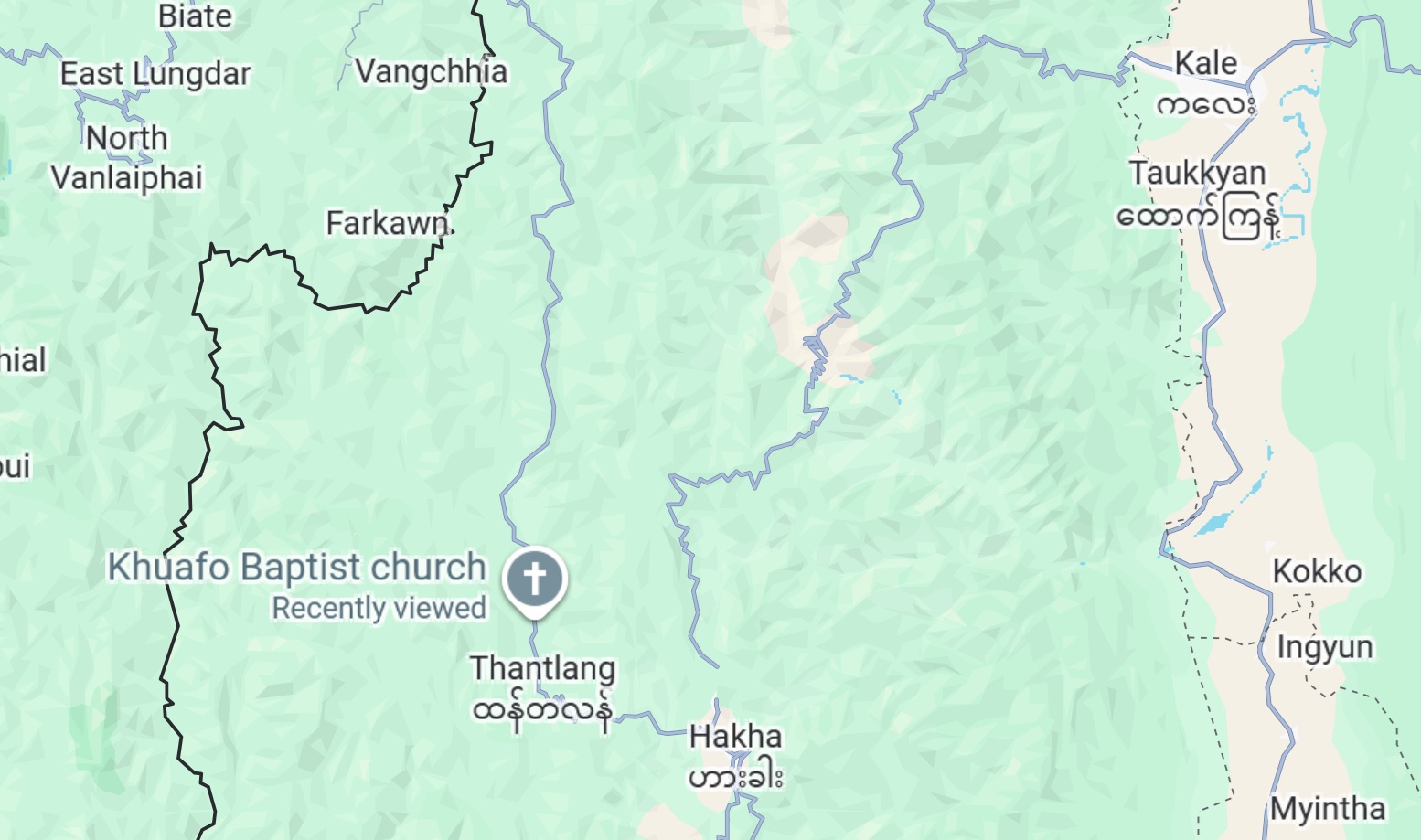 The location of Khuafo village, Thantlang township (Photo: Google Map)