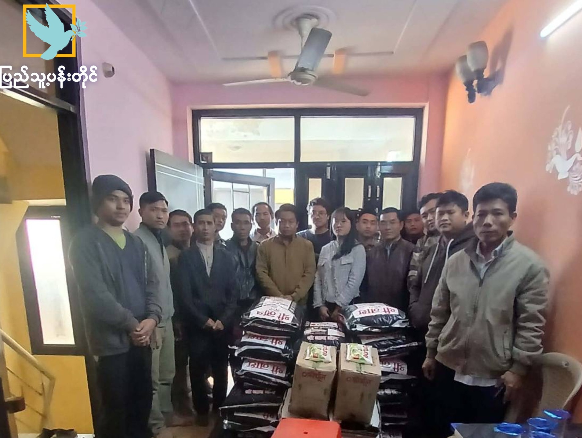 Some of CDM soldiers and police receiving rice support in Delhi (Photo: Facebook/People's Goal)