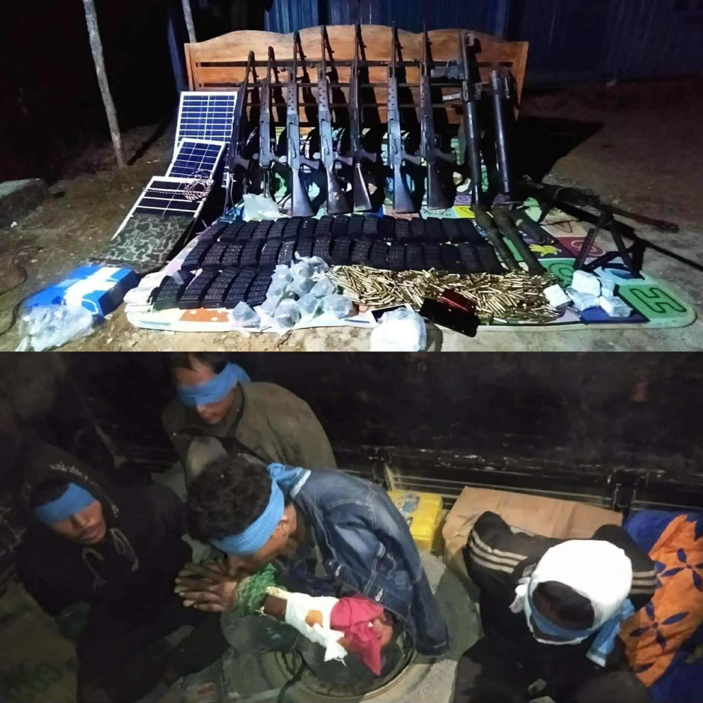 Some of the weapons seized and SSPC soldiers captured (Photo: Facebook/Lungmili Post)