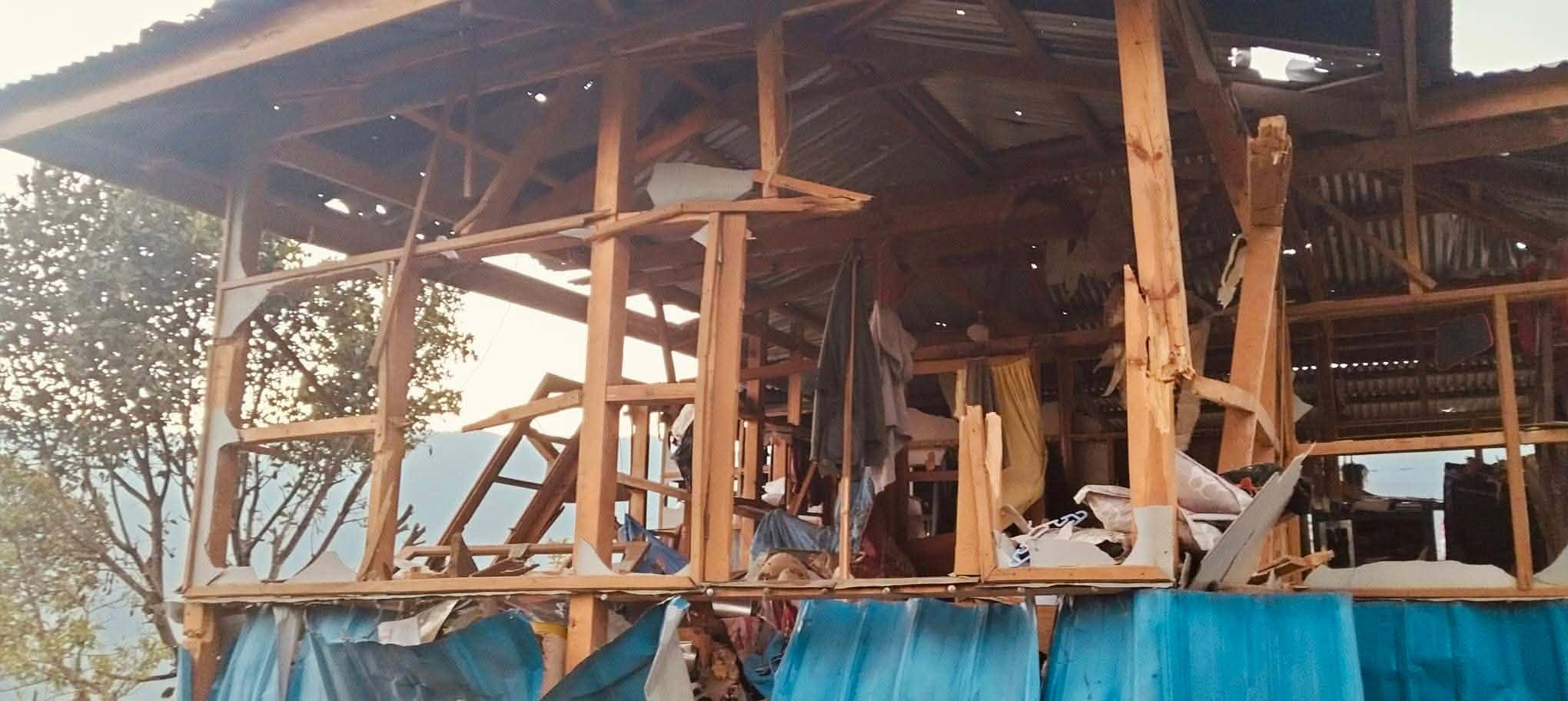 A previous photo showing one of the civilian houses hit by SSPC airstrikes in Sunthla village (Photo: Facebook/Lailun Thuthang)