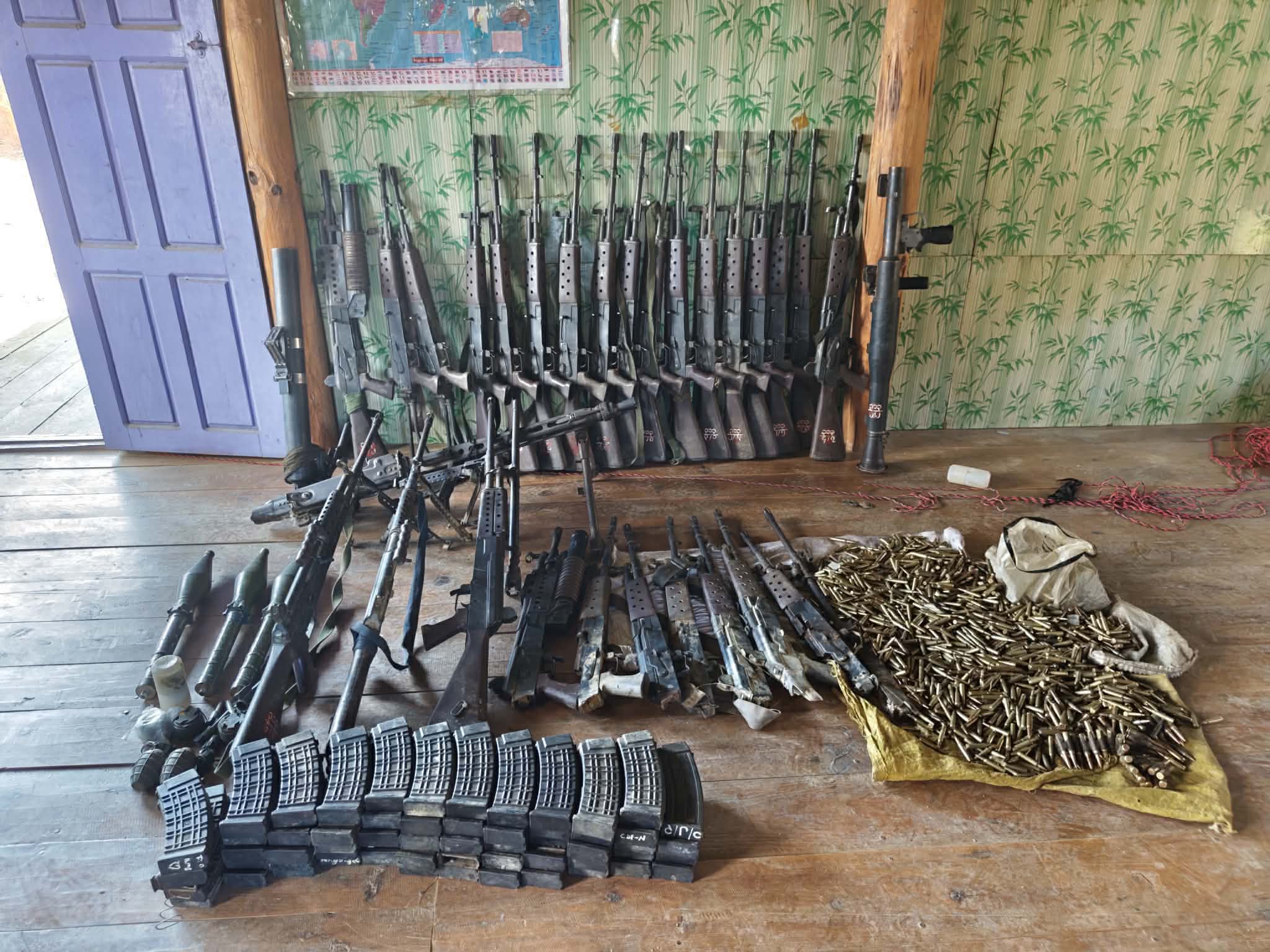 Weapons seized from the SSPC troops in Falam township (Photo: Facebook/Khonumthung Burmese)