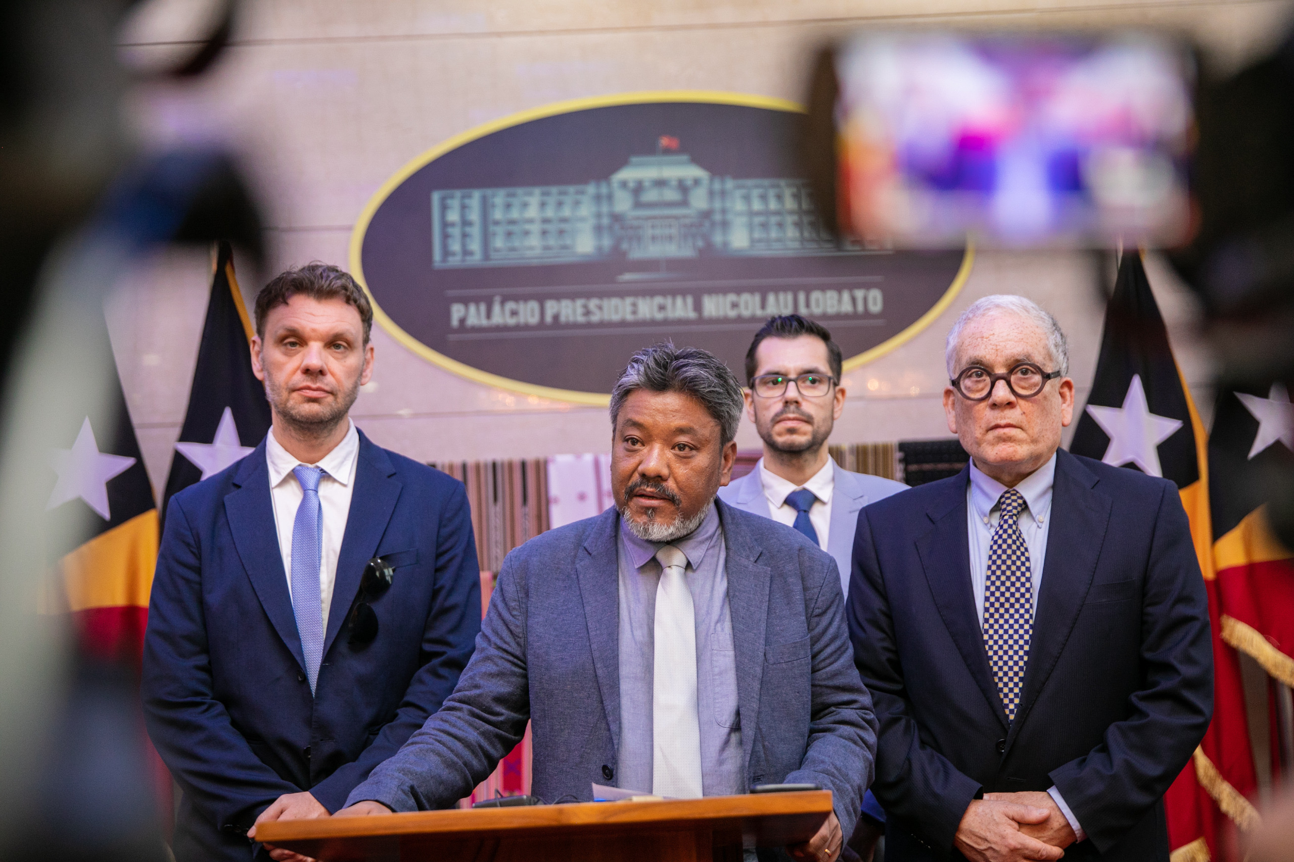 A joint team of CHRO and MAP holding a press conference at the Presidential Palace in Timor-Lest (Photo: CHRO)