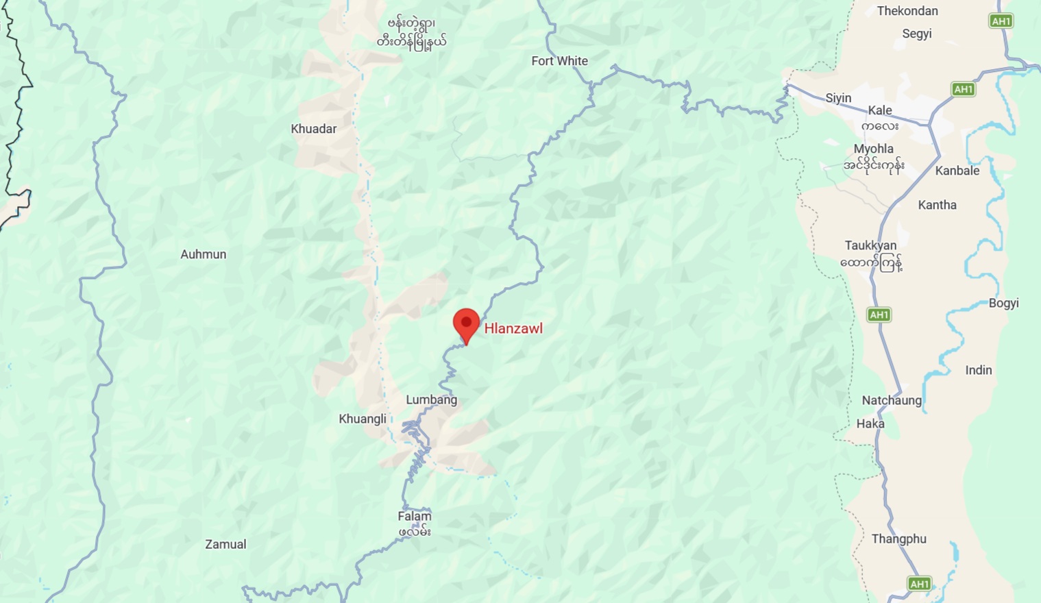 Location of Hlanzawl village, Falam township (Photo: Google Map)