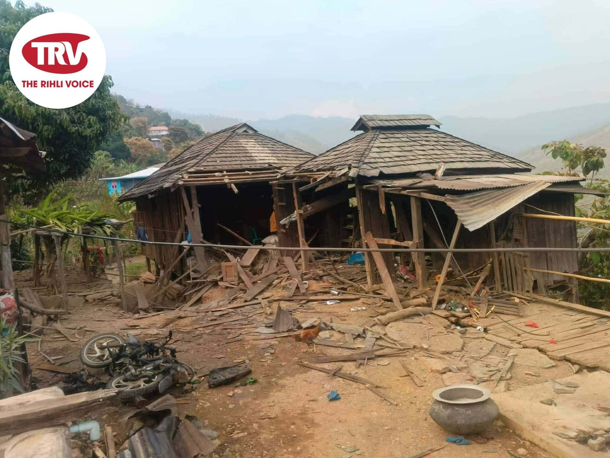 One of the civilian houses destroyed by SSPC attacks in Falam township (Photo: Facebook/The Rihli Voice)