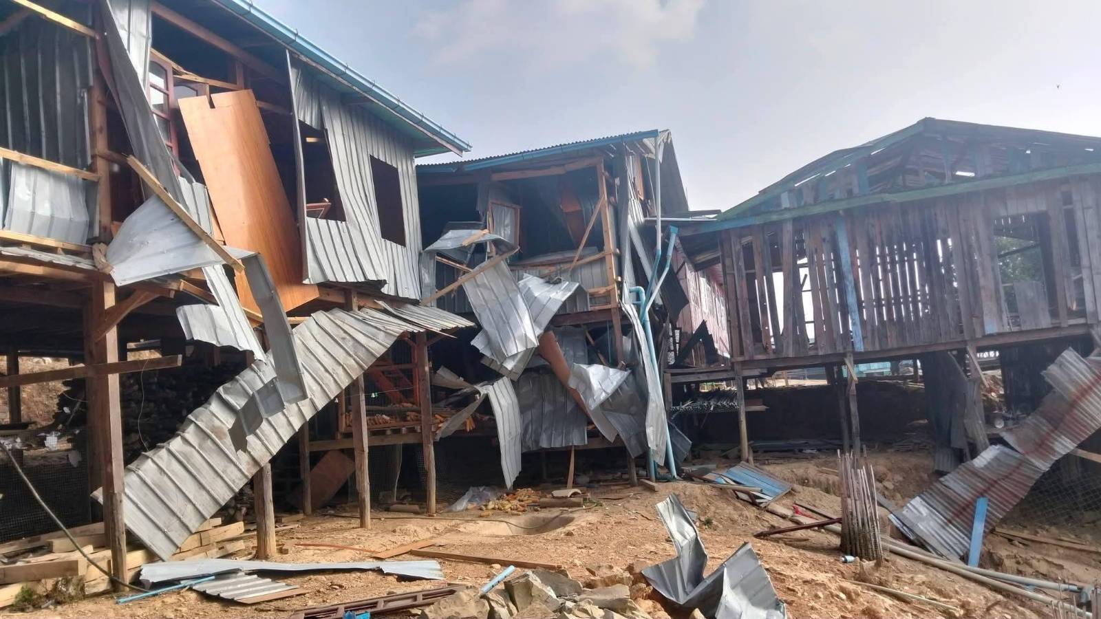 Residences destroyed by SSPC in Tuphei village, Falam township, Chin State (Photo: Facebook/Zalen)