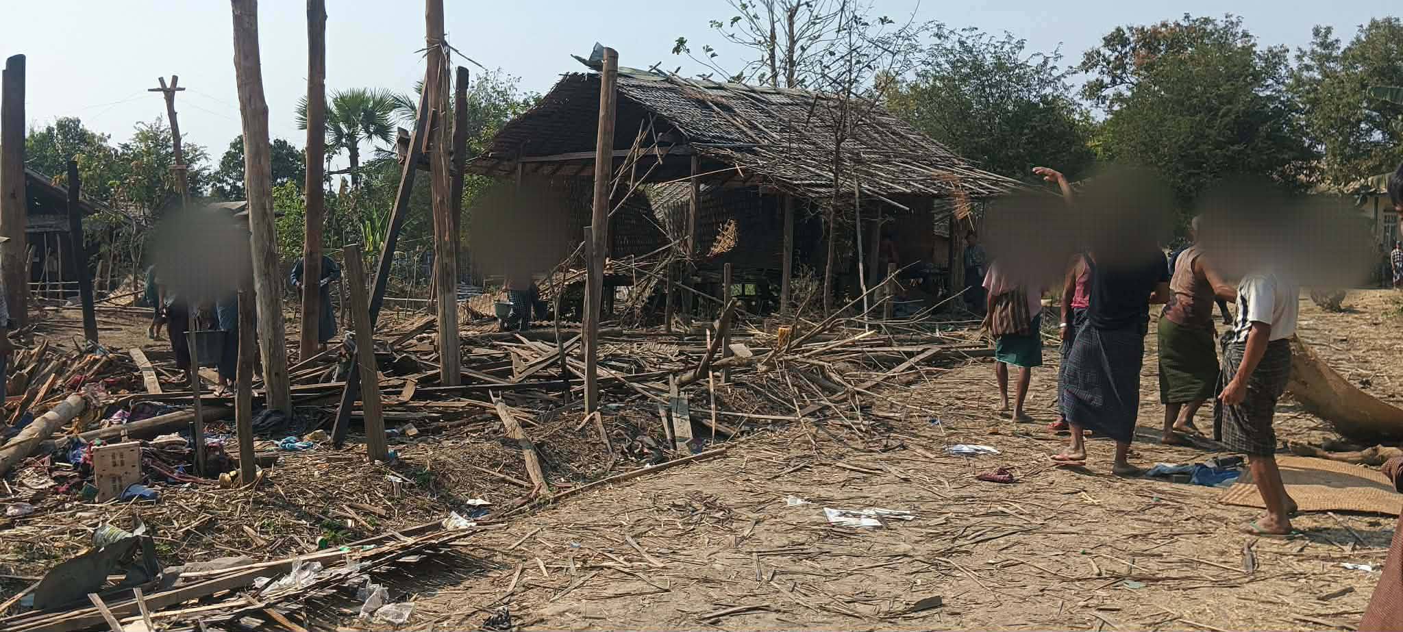 Civilian houses destroyed by an SSPC airstrike in Htilin Township. (Photo: Facebook/Yaw Alinn Tan)