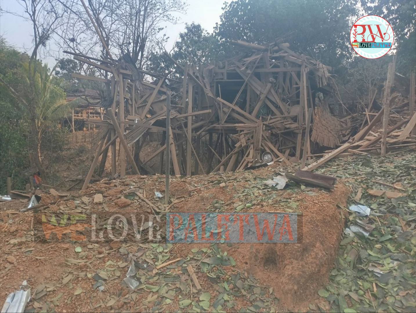 The houses damaged by SPPC airstrikes in Kyauktawng village (Photo: Facebook/We Love Paletwa)