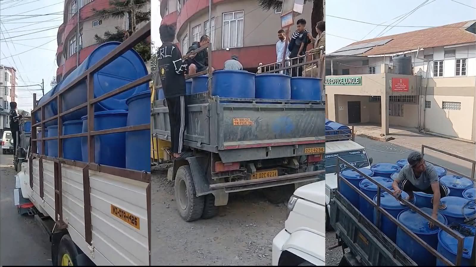 Previous photos showing barrels of petrol and diesel loaded into trucks suspected for transport into Myanmar seized (Photo: Facebook/The Lairam Times)
