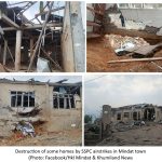 Some of the civilian houses destroyed by SSPC airstrikes in Mindat town on 31 March 2026 (Photo: Facebook/Hkl Mindat & Khumiland News)