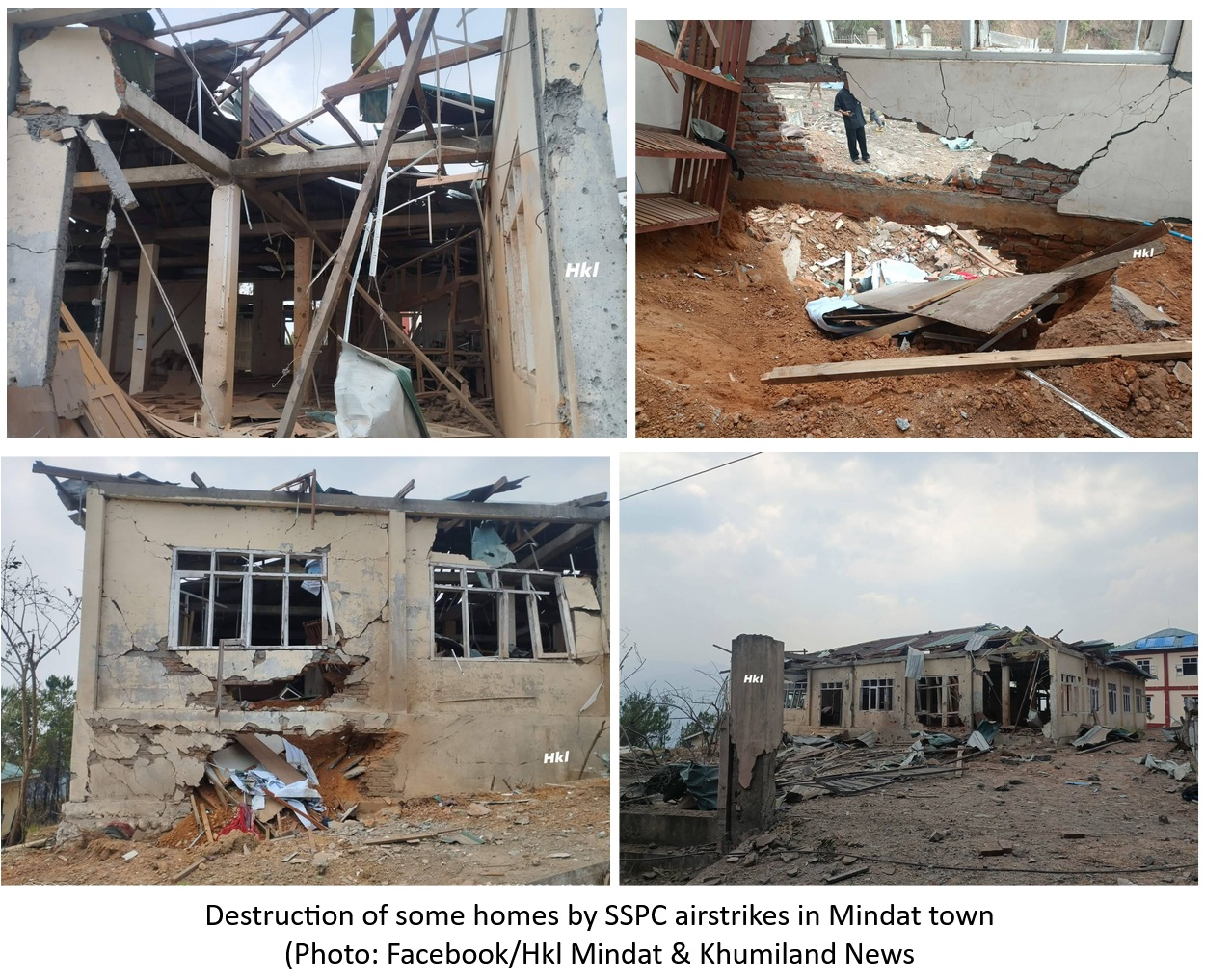 Some civilian homes destroyed by SSPC airstrikes in Mindat town on 31 March 2026 (Photo: Facebook/Hkl Mindat & Khumiland News)