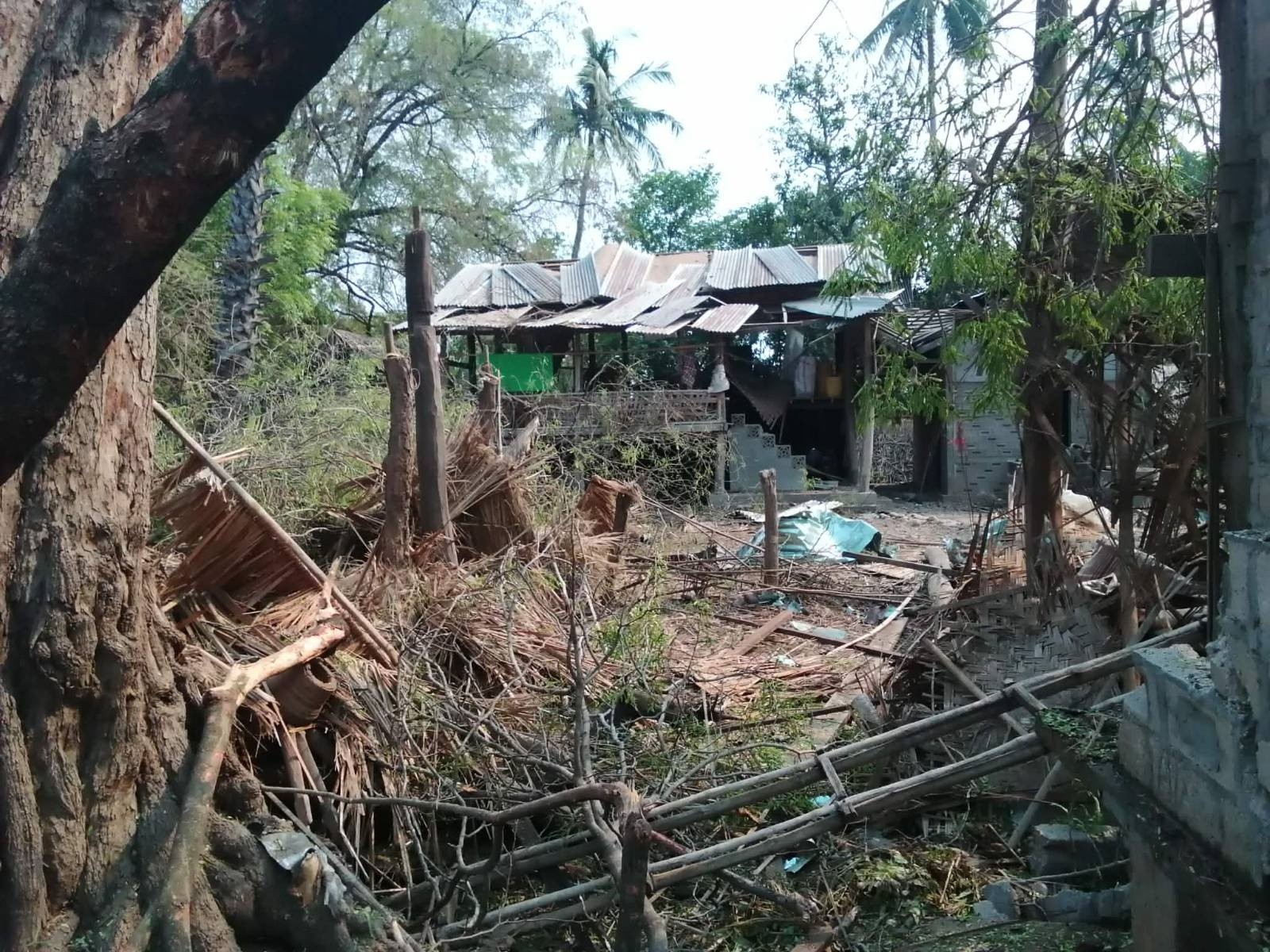 One of the civilian homes destroyed by SSPC airstrikes in Pauk township, Magway Region (Photo: Facebook/Zalen)