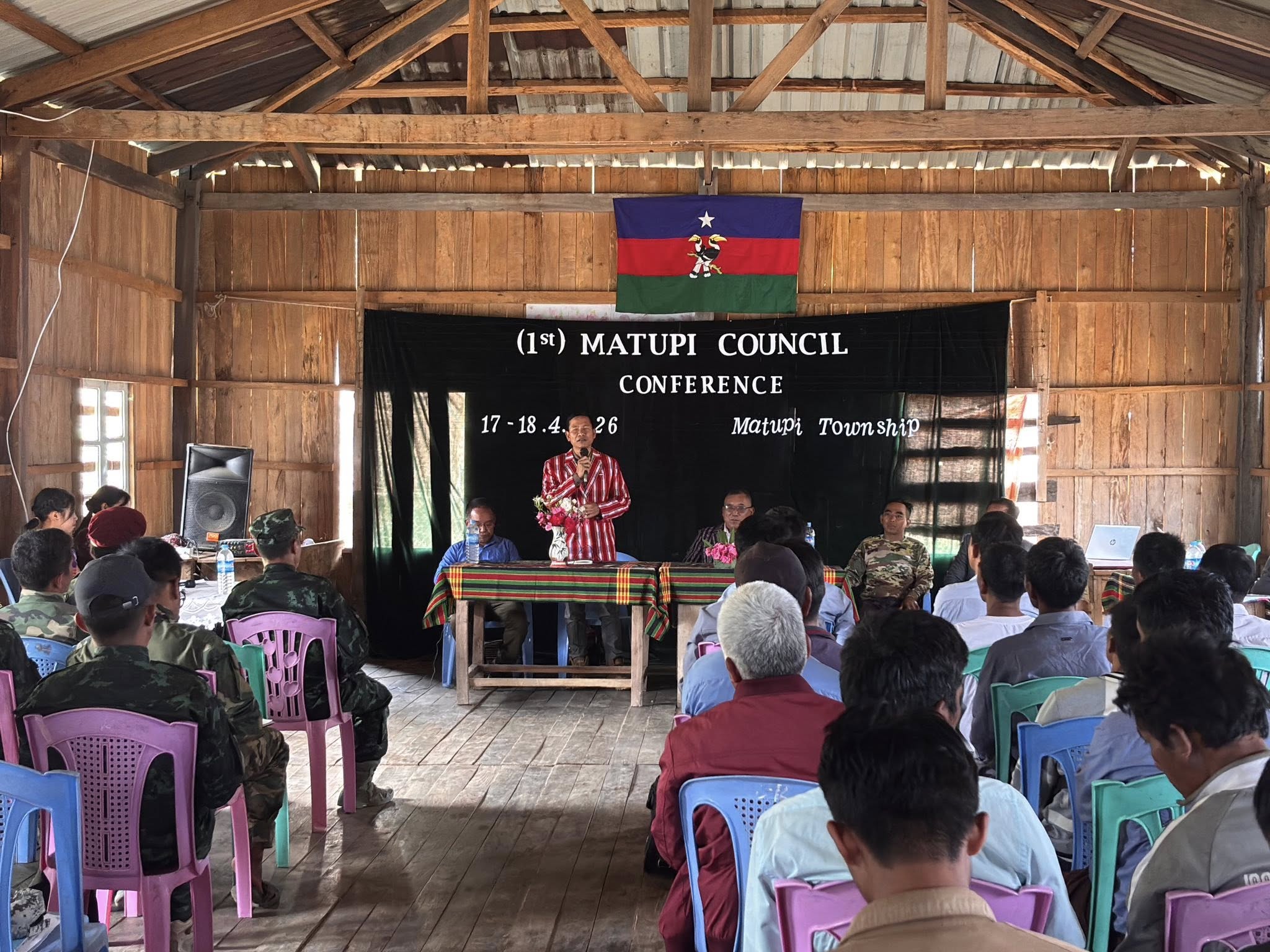 The Chin delegation led by Chief Minister of the Government of Chinland speaking in Matupi township (Photo: Facebook/Government of Chinland)