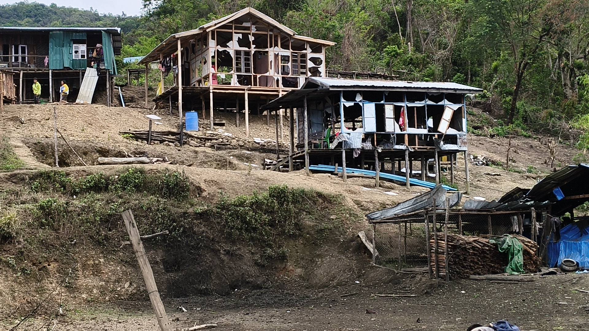 Some villagers' houses destroyed by SSPC airstrikes in Khawpuichhip village, Falam township (Photo: Facebook/Rihlipui Post)