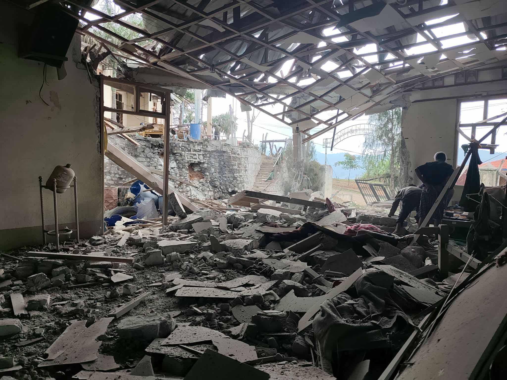 A previous photo showing one of the homes destroyed by SSPC airstrikes in Mindat town (Photo: Facebook/CPU)