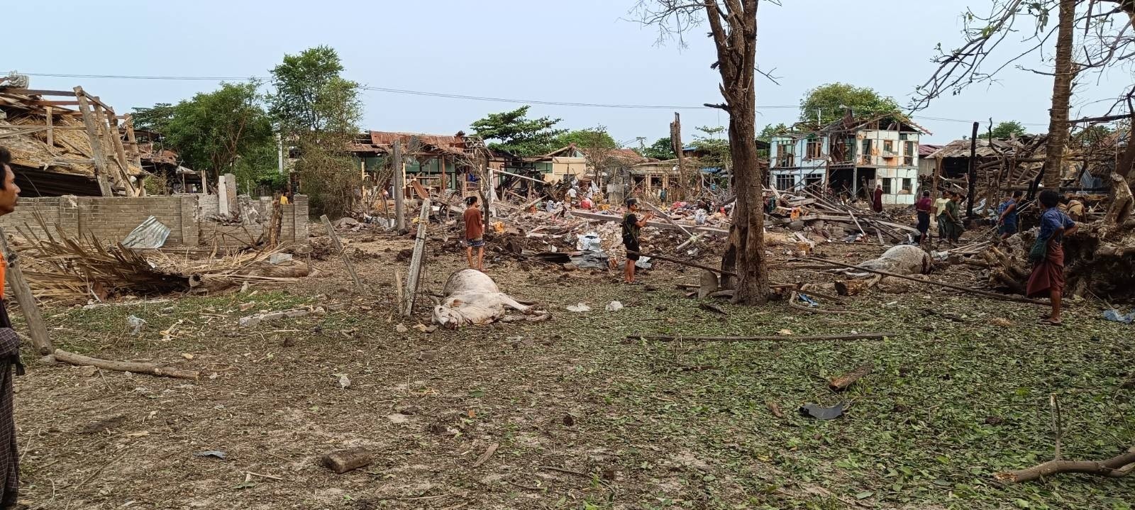 This image shows residential homes destroyed in Khin-U township, Sagaing Region following SSPC airstrikes and suicide drone attacks (Photo: Facebook/the Khin-U Township People’s Administration Team)
