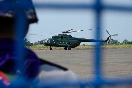 An SSPC helicopter landing in Chin State (Photo: Facebook/Surbung Times)