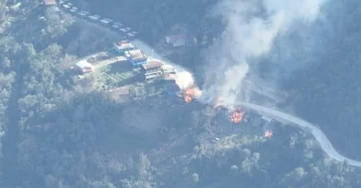 An old photo showing some civilian homes were burnt down by the then SAC soldiers in Dokthek village, Falam township in March 2022 (Photo: Facebook/The Chinland Post)