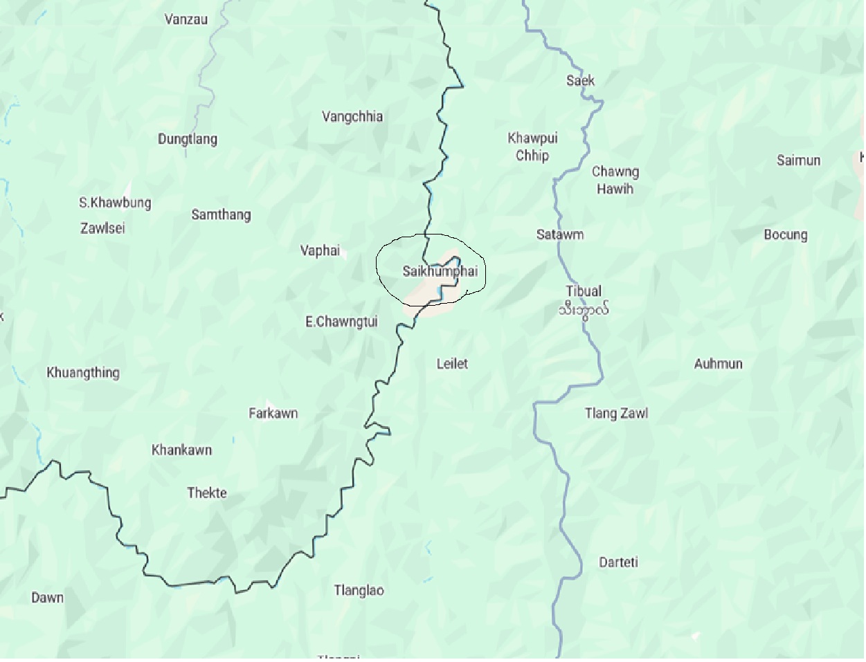 The location of Saikhumphai village, Mizoram State (Photo: Google Map)