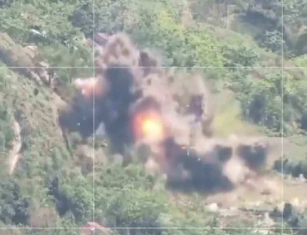 A screenshot of the explosion after the SSPC's drone attacks on AG church in Phunom village, Tedim township (Photo: Facebook/Chindwin News Agency)