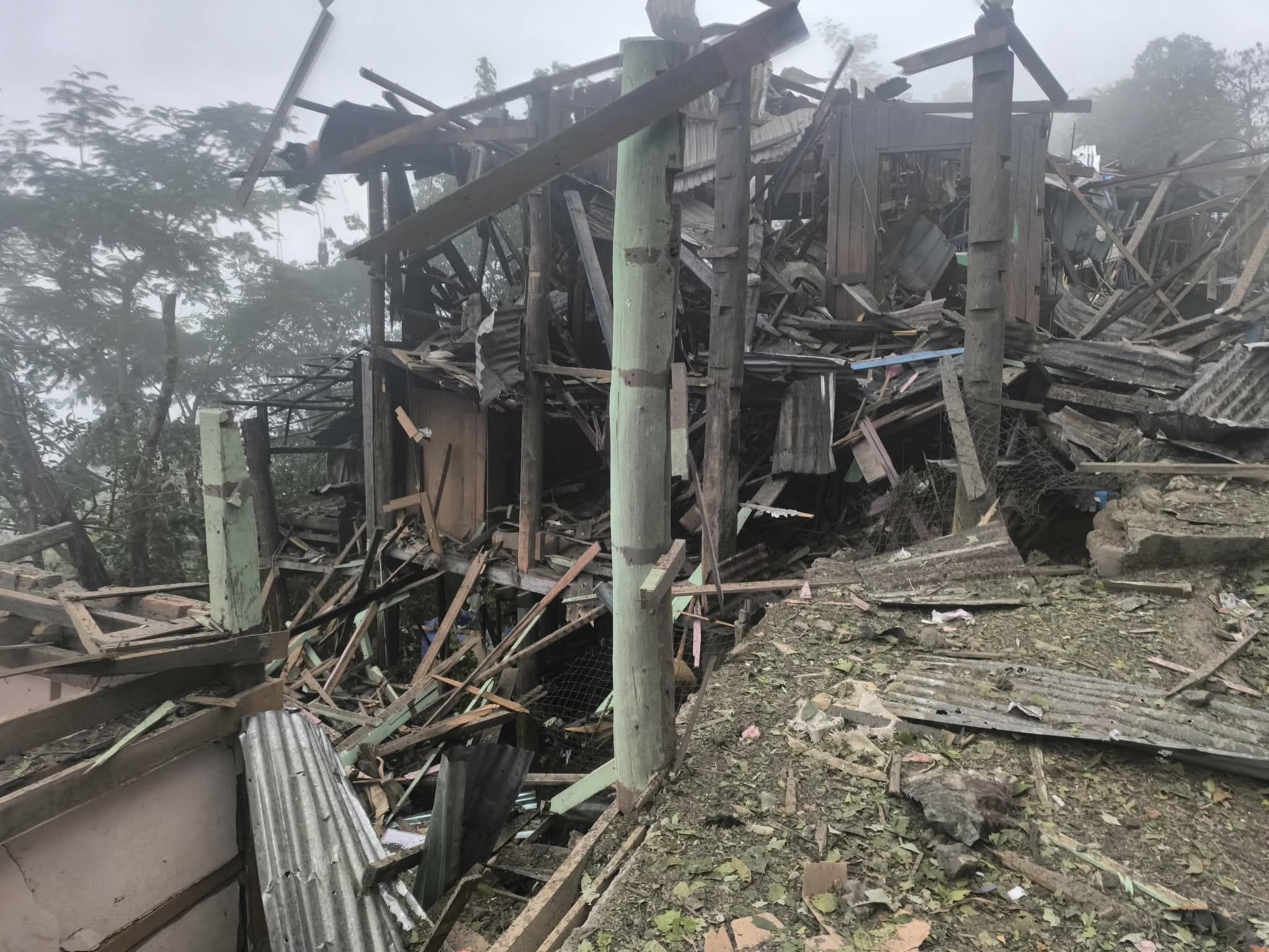 One of the civilian homes destroyed by SSPC airstrikes in Mindat town on 10 June 2026 (Photo: Facebook/Hkl Mindat)