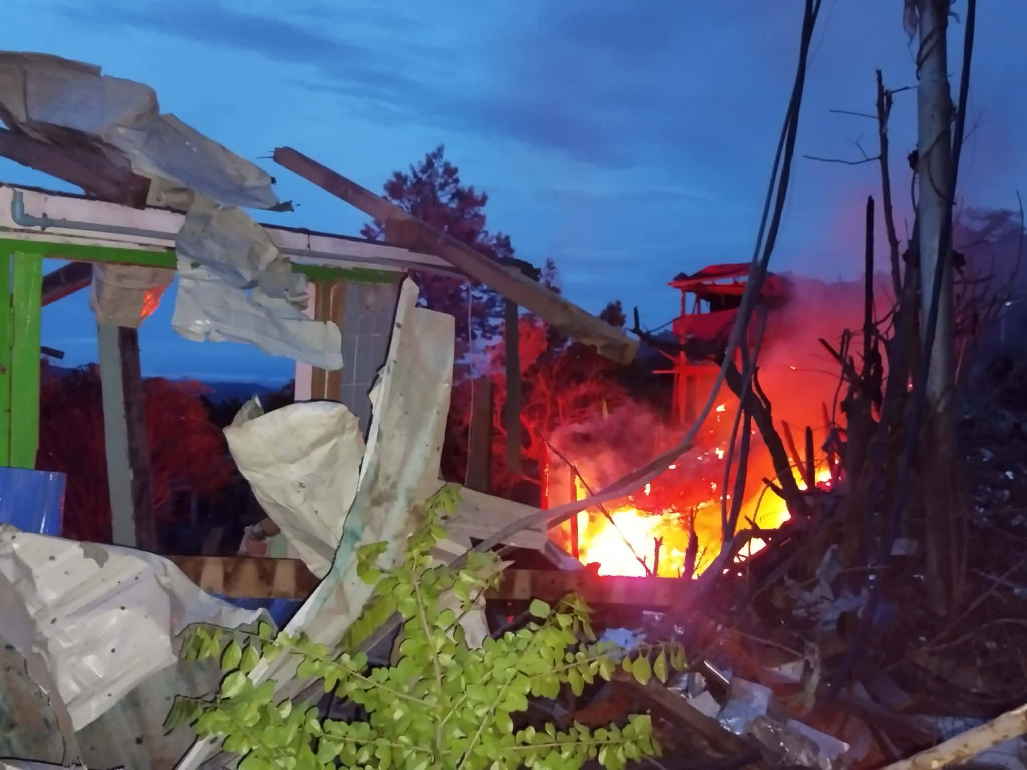 Some civilian homes destroyed and on fire after SSPC airstrikes in Mindat town on 17 June 2026 (Photo: Facebook/Hkl Mindat)