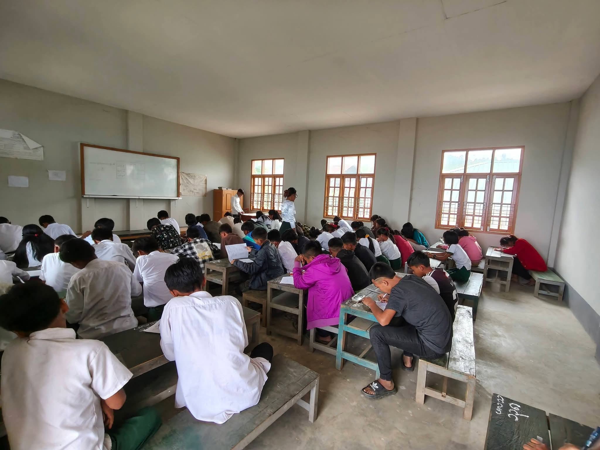 This image shows students taking a placement examination in Falam Township, Chin State (Photo: Facebook/The Surbung Times)