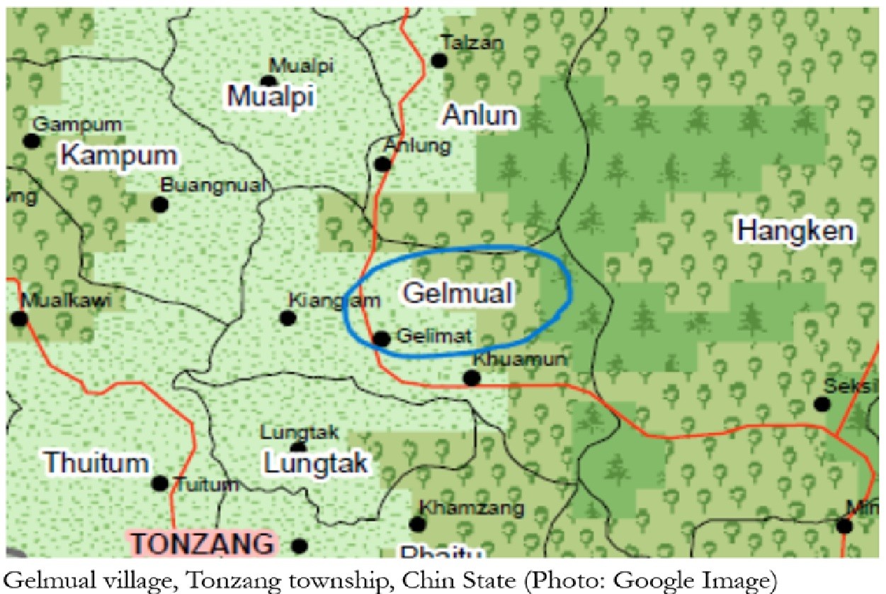 A map showing the location of Gelmual village, Tonzang township (Photo: Google Map)